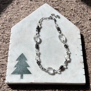 Clear Crystal and Silver Bead Necklace - Women's Jewelry
